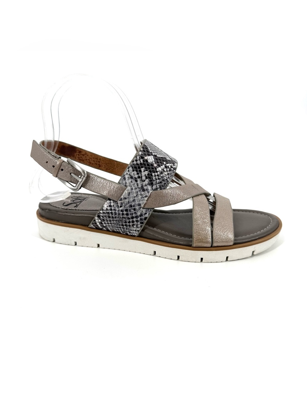 Sofft Strappy Sandals Womens Size 8 Gray Silver Snakeskin Print Leather Comfort
